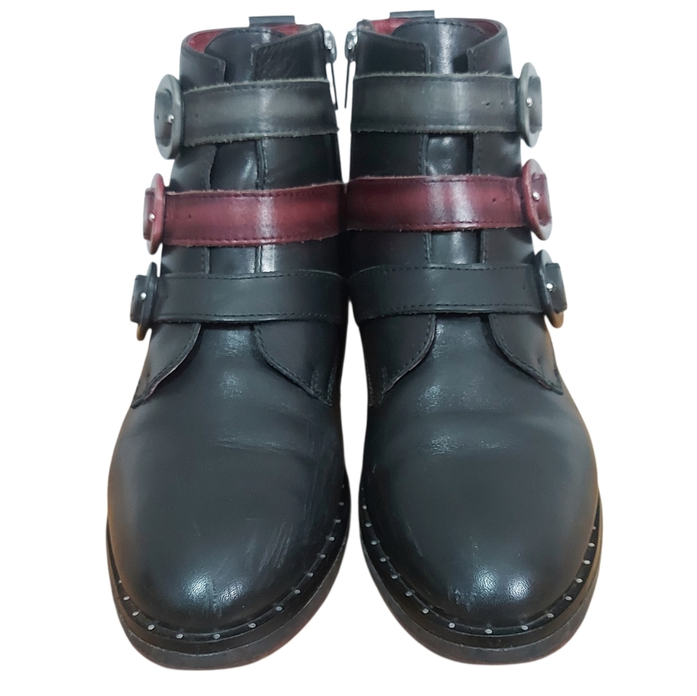 Pikolinos Women Caravaca Buckle Ankle Boots Size 38 EU Calfskin Leather Biker